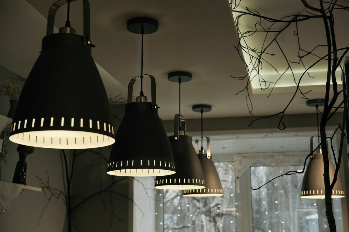 modern light fixture with black brushed pendant