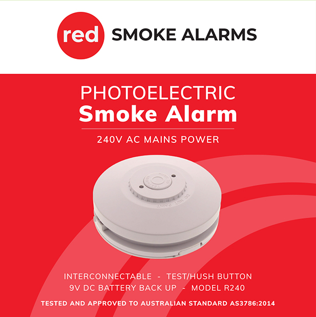 Red smoke alarm 240v smoke alarm with 9v battery back-up